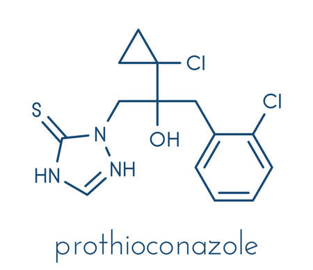 Prothioconazole fungicide molecule. Skeletal formula.の写真素材