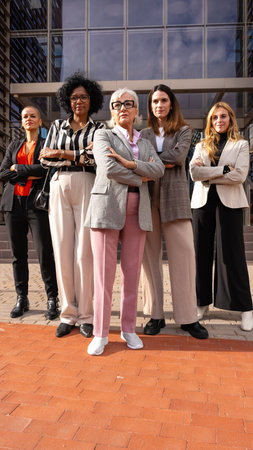 Vertical portrait Team of multiracial and diverse businesswomen led with the boss posing for the...
