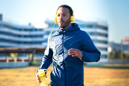 Sportsman running through the streets of the city