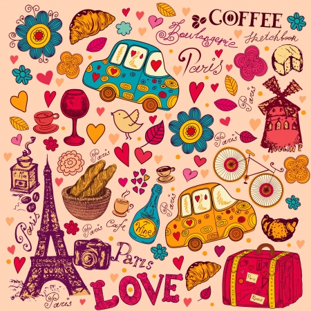 set of Paris symbols seamless patternのイラスト素材