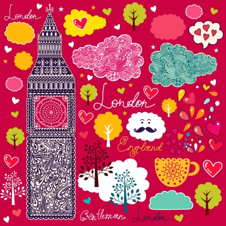 set of London symbolsのイラスト素材