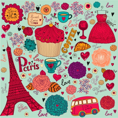 set of Paris symbolsのイラスト素材