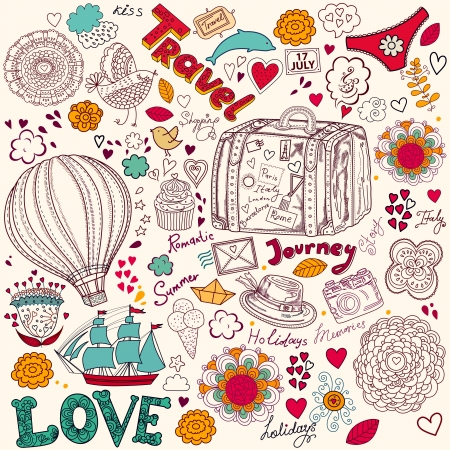  pattern with travel symbolsのイラスト素材