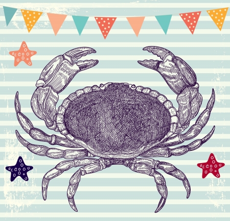 hand drawn illustration with crabのイラスト素材