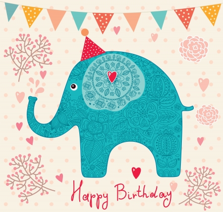 holiday card with elephantのイラスト素材