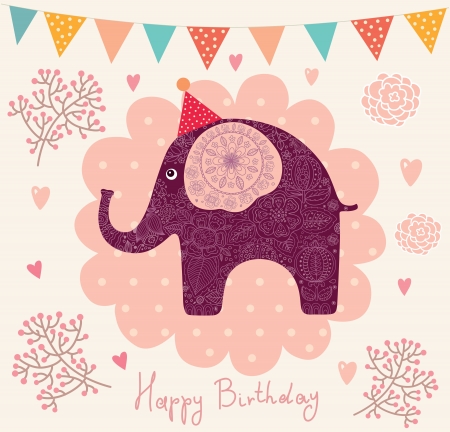 holiday card with elephantのイラスト素材
