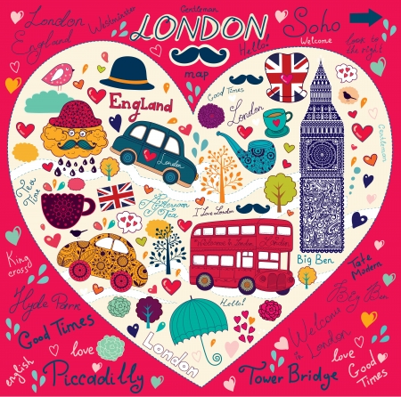 Vector set of London symbols and landmarksのイラスト素材