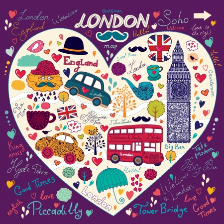Vector set of London symbols and landmarksのイラスト素材
