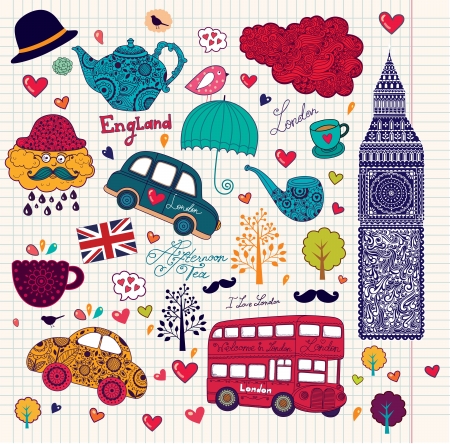 Vector set of London symbols and landmarksのイラスト素材