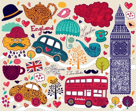 Vector set of London symbols and landmarksのイラスト素材