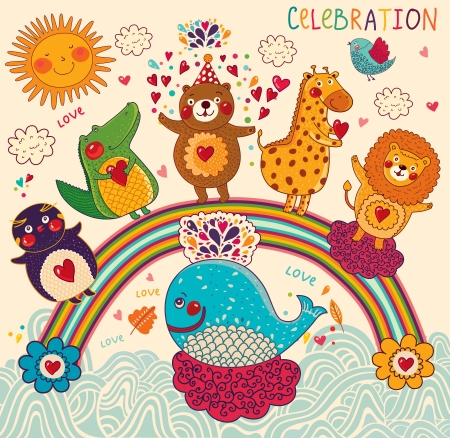 Vector set of funny, happy animalsのイラスト素材