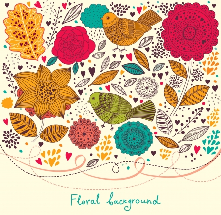 Vector Floral pattern with birdsのイラスト素材