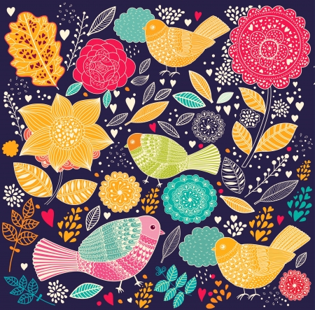Floral pattern with birdsのイラスト素材