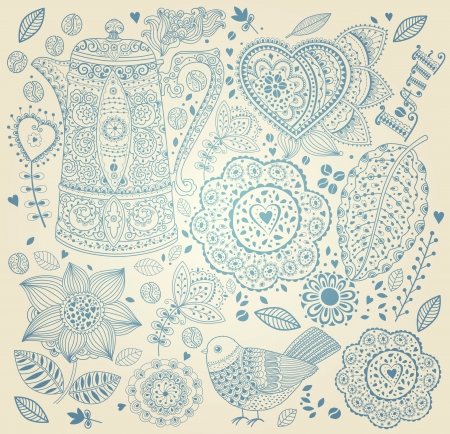 Vector floral background with coffee potのイラスト素材