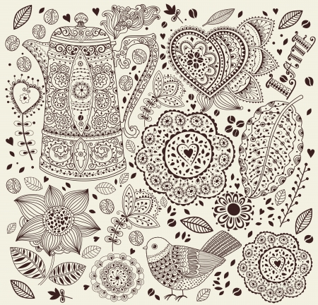 Vector floral background with coffee potのイラスト素材