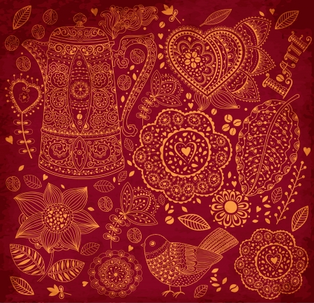 Vintage vector background with coffee patternのイラスト素材