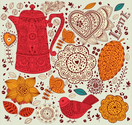 Vector floral background with coffee potのイラスト素材