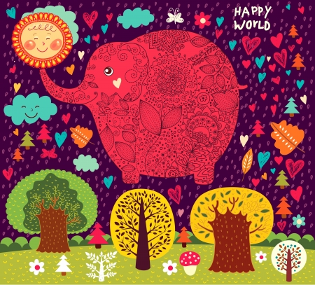 illustration with elephantのイラスト素材
