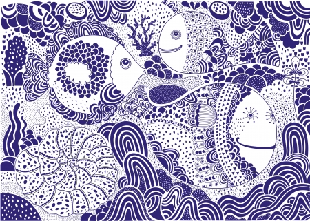 Cartoon  illustration with funny fishesのイラスト素材