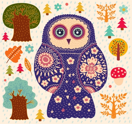 illustration with owlのイラスト素材