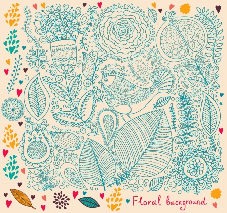 Floral pattern with birdのイラスト素材