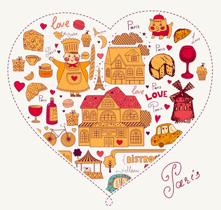 Vector card with french and Paris symbolsのイラスト素材
