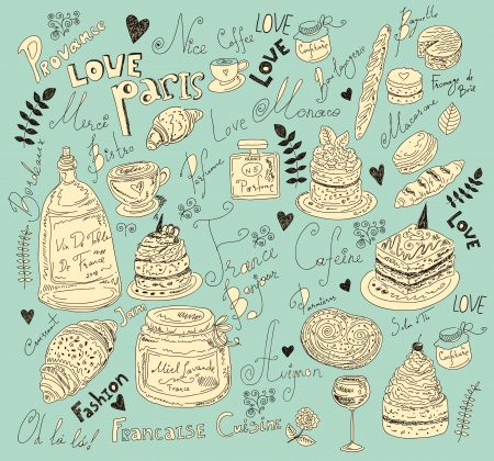 Vector background with symbols of food Franceのイラスト素材