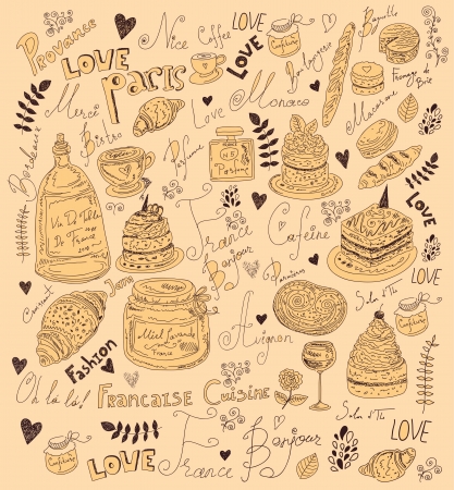 Vector background with symbols of food Franceのイラスト素材