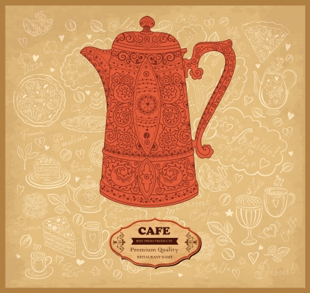 Vintage vector background with coffeepotのイラスト素材