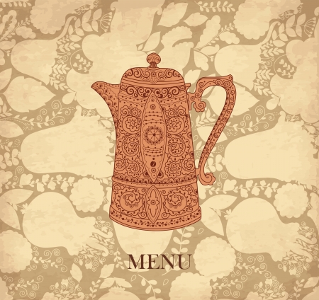 Pastel vintage floral card with coffeepotのイラスト素材