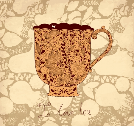 Pastel vintage floral card with beautiful cupのイラスト素材