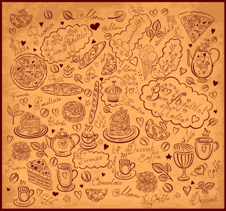 Vintage background with hand drawn elements for design menuのイラスト素材