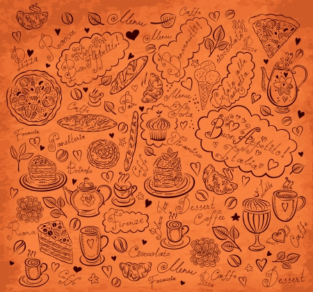 Vintage background with hand drawn elements for design menuのイラスト素材