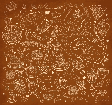 Vintage background with hand drawn elements for design menuのイラスト素材