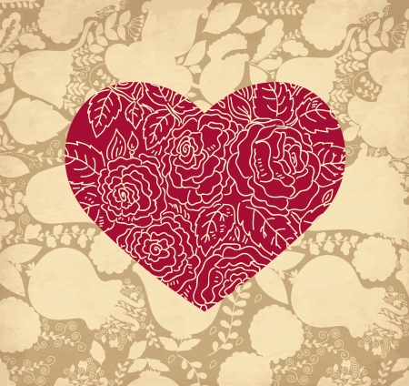 Vector Valentine Greeting card with red heartのイラスト素材