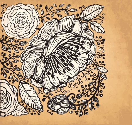 hand drawn vintage illustration with flowersのイラスト素材
