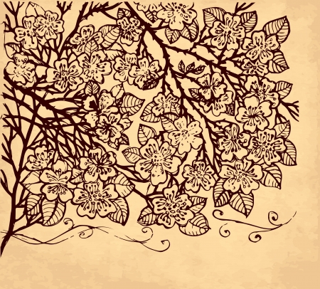 hand drawn vintage illustration with flowersのイラスト素材