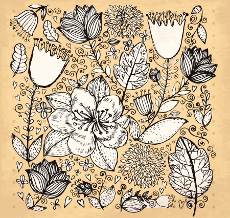 hand drawn vintage illustration with flowersのイラスト素材