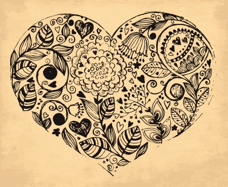 hand drawn vintage illustration with heartのイラスト素材