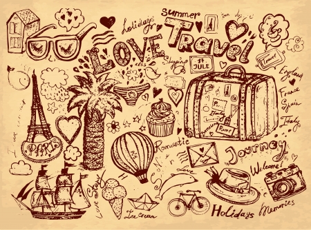 hand drawn illustration  Pencil hand drawn illustration on theme travels のイラスト素材