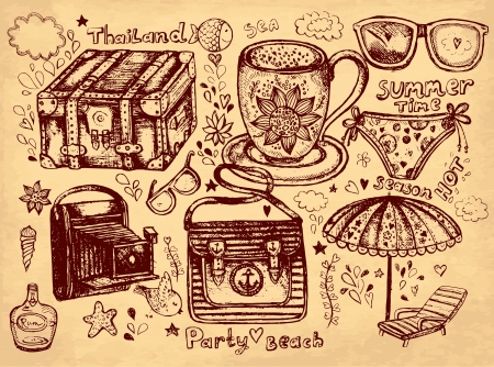 hand drawn illustration  Pencil hand drawn illustration on theme travelsのイラスト素材