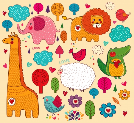 set of cartoon stickers with animals  のイラスト素材