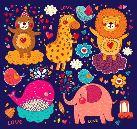  set of cartoon stickers with animals  のイラスト素材