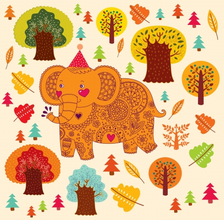 cartoon pattern with elephantのイラスト素材