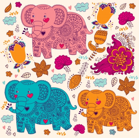 cartoon pattern with elephantsのイラスト素材