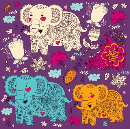 cartoon pattern with elephantsのイラスト素材