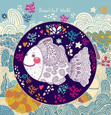 illustration with fishのイラスト素材