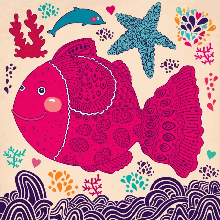 illustration with fishのイラスト素材