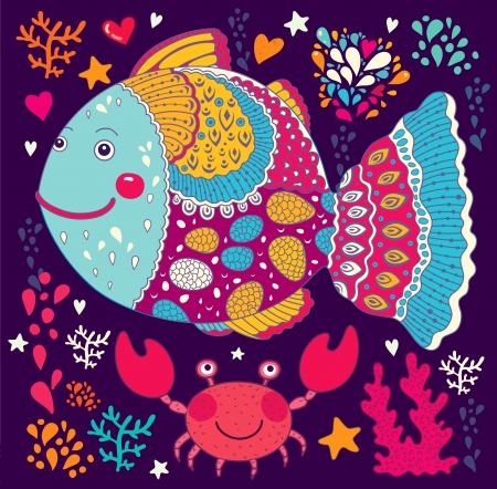 illustration with fishのイラスト素材