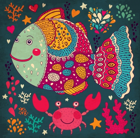 illustration with fishのイラスト素材